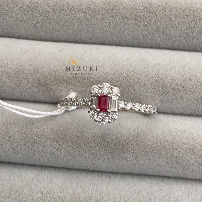 TACHIBANA｜鉑金方形紅寶石天然鑽石戒指｜Platinum Ruby Diamond Ring