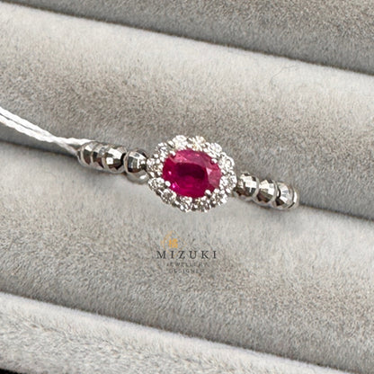 TACHIBANA｜鉑金紅寶石光環彈力珠珠戒｜Ruby Halo Bead Stretch Ring