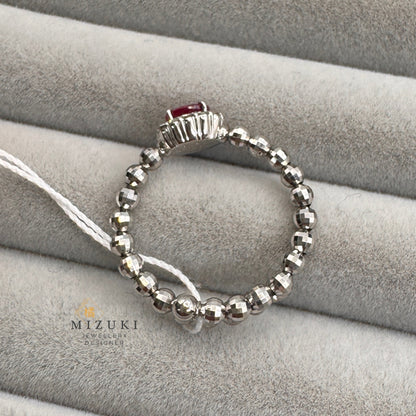 TACHIBANA｜鉑金紅寶石光環彈力珠珠戒｜Ruby Halo Bead Stretch Ring