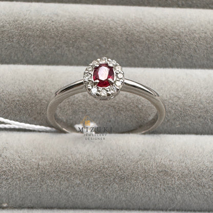 TACHIBANA｜鉑金紅寶石光環鑽石戒指｜Ruby Halo Diamond Ring