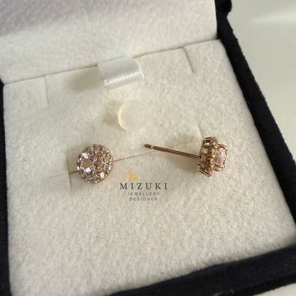 TACHIBANA｜18K玫瑰金摩根石光環鑽石耳釘｜Morganite Halo Diamond Stud Earrings