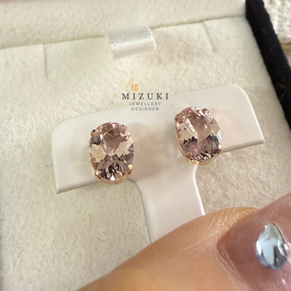 18K玫瑰金橢圓形切割粉色摩根石耳釘 總重約2.0ct