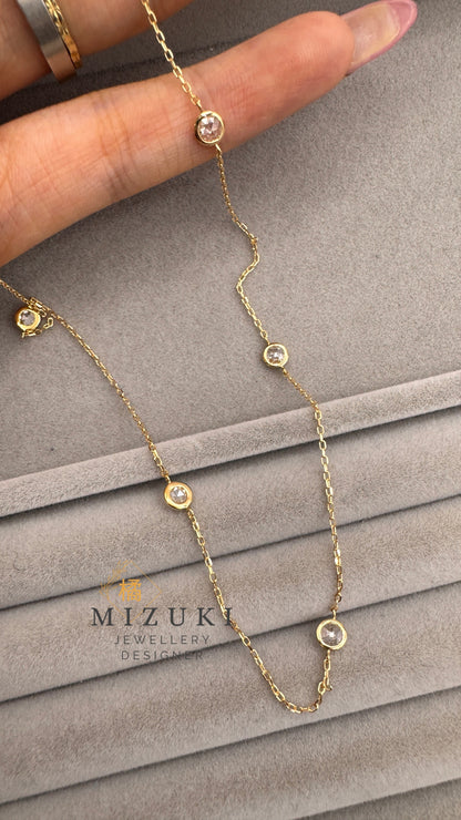 TACHIBANA｜18K金1克拉玫瑰切割鑽石項鍊｜Rose Cut Diamond Station Necklace
