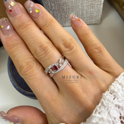 TACHIBANA｜鉑金紅寶石交錯雙層鑽戒｜Ruby Crossover Diamond Ring