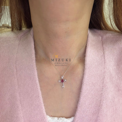 TACHIBANA｜鉑金紅寶石十字項鍊｜Ruby & Diamond Cross Necklace