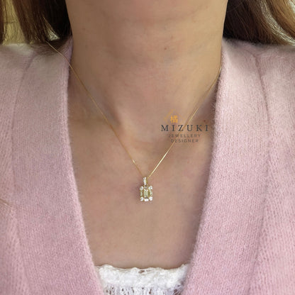 TACHIBANA｜0.40ct 階梯式鑽石項鍊｜Emerald Cut Halo Diamond Necklace｜18K Gold