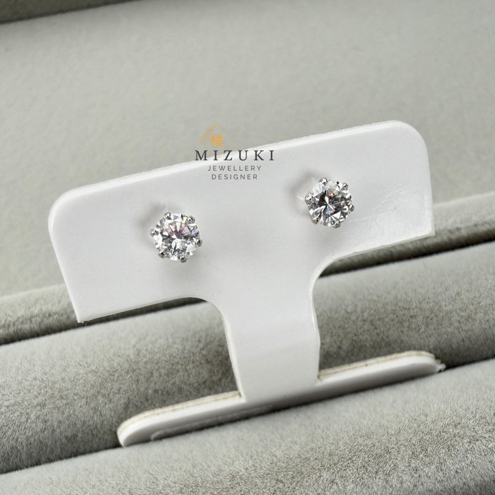 鉑金PT950圓形明亮式切割0.1ct 0.2ct 0.3ct天然鑽石經典單鑽耳釘