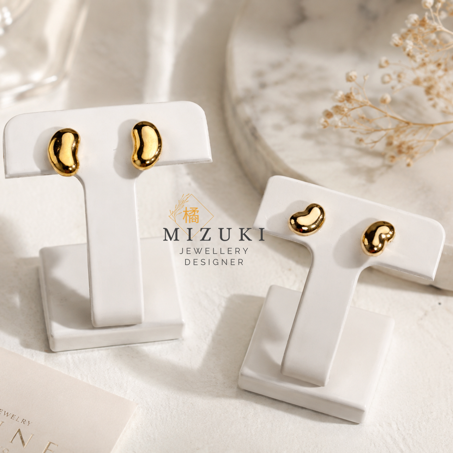 TACHIBANA｜18K 黃金 Bean 耳釘｜Mirror Polish Stud Earrings