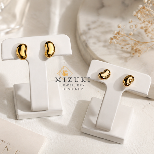 TACHIBANA｜18K 黃金 Bean 耳釘｜Mirror Polish Stud Earrings