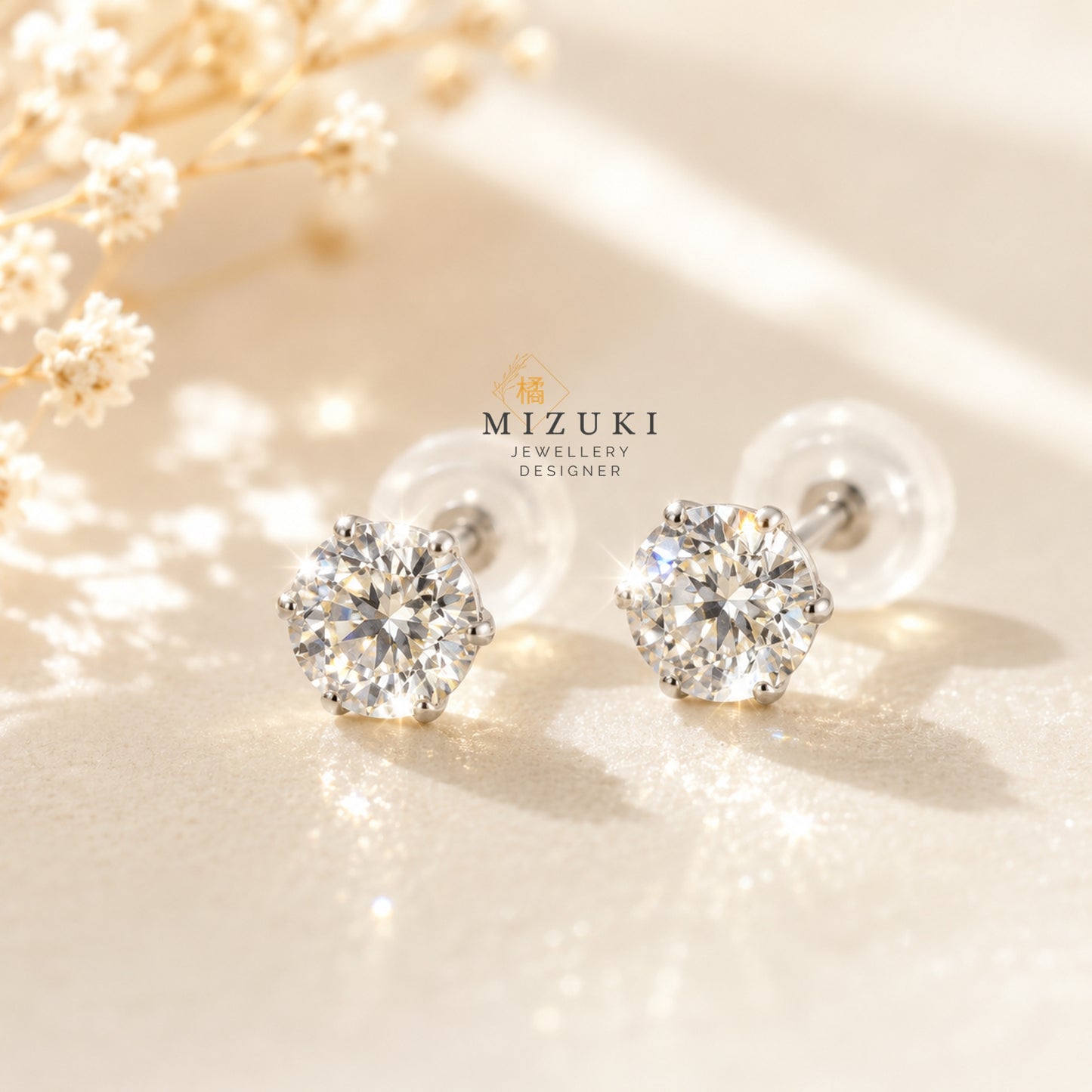 TACHIBANA｜PT900 鉑金 0.50ct 花朵拼鑲天然鑽石耳環｜Floral Cluster Diamond Stud Earrings