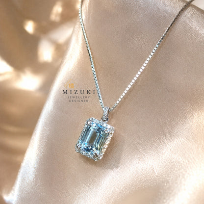 TACHIBANA｜PT850 鉑金 天然海藍寶鑽石項鍊｜1.47ct Aquamarine