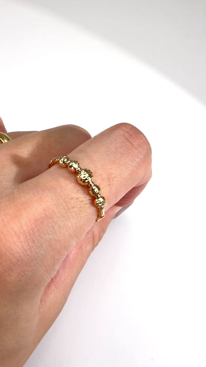 TACHIBANA｜18K 黃金線韻珠飾活口彈力記憶戒指 Free Ring｜K18 Linear Bead Ring
