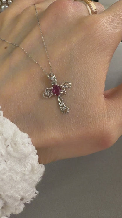 TACHIBANA｜鉑金紅寶石十字項鍊｜Ruby & Diamond Cross Necklace