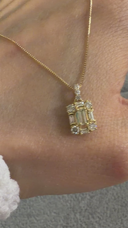 TACHIBANA｜0.40ct 階梯式鑽石項鍊｜Emerald Cut Halo Diamond Necklace｜18K Gold