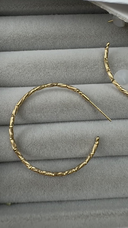 TACHIBANA｜18K紋理圈圈耳環｜18K Textured Hoop Earrings