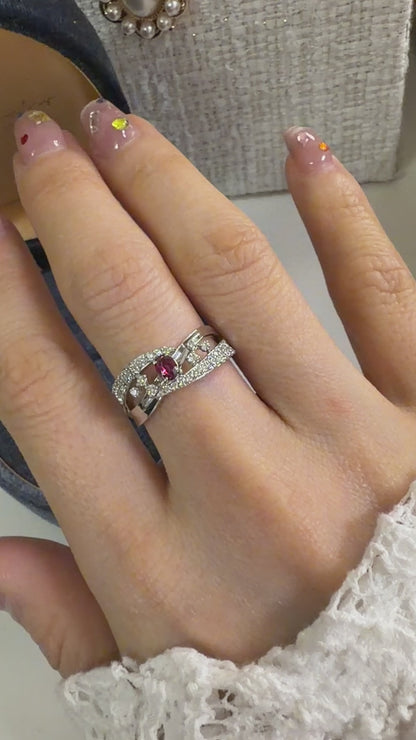 TACHIBANA｜鉑金紅寶石交錯雙層鑽戒｜Ruby Crossover Diamond Ring
