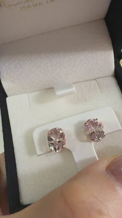 TACHIBANA｜18K玫瑰金2.0ct橢圓形摩根石耳釘｜Oval Morganite Stud Earrings