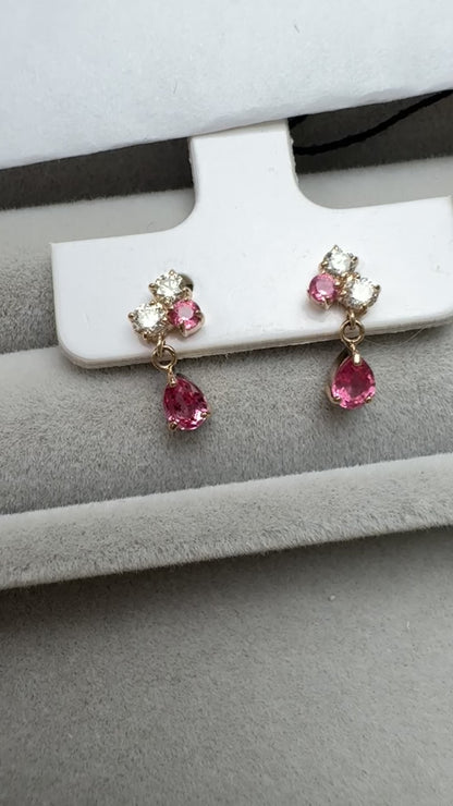 TACHIBANA｜18K玫瑰金粉紅尖晶石垂墜耳環｜18K Rose Gold Pink Spinel Drop Earrings｜Natural Pink Spinel & Diamond