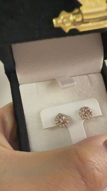 TACHIBANA｜18K玫瑰金摩根石光環鑽石耳釘｜Morganite Halo Diamond Stud Earrings