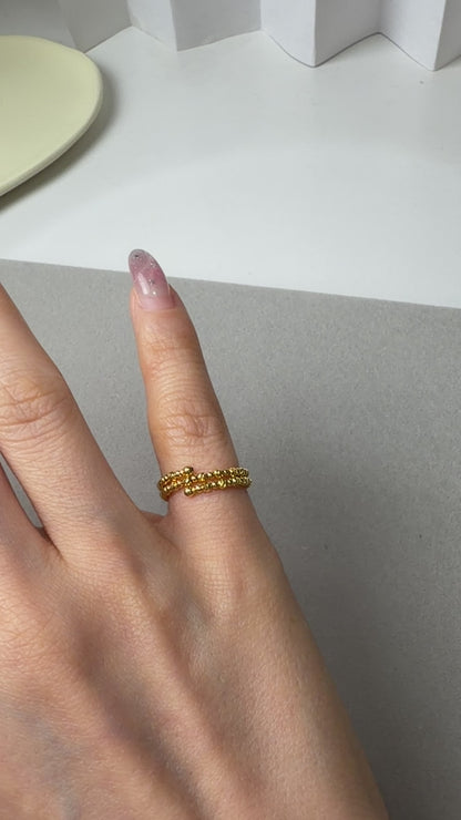 TACHIBANA｜24K 金 珠珠刻紋戒指｜Beaded Gold Ring