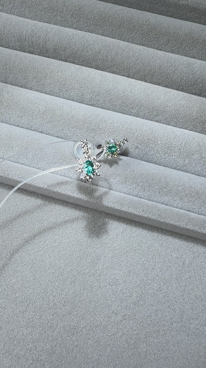 TACHIBANA｜鉑金帕拉伊巴碧璽光環耳夾｜Platinum Paraiba Tourmaline Halo Clip Earrings