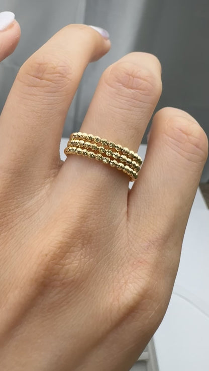 TACHIBANA｜18K 金 三層編織珠珠開口戒指｜Triple Beaded Open Ring