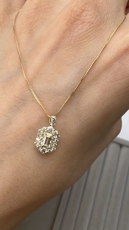 TACHIBANA｜18K 金 祖母綠切割 Halo 鑽石項鍊｜Baguette Halo Diamond Necklace｜0.50ct 天然鑽石