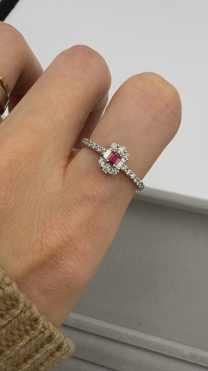 TACHIBANA｜鉑金方形紅寶石天然鑽石戒指｜Platinum Ruby Diamond Ring