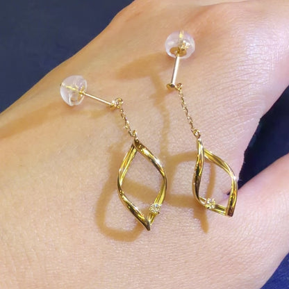 TACHIBANA｜18K 黃金天然鑽石垂墜耳環｜Ribbon Twist Diamond Drop Earrings