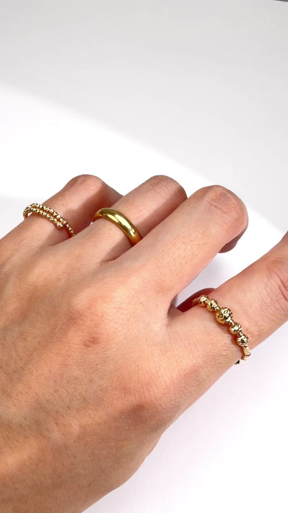 TACHIBANA｜18K 黃金雙圈珠飾記憶彈力戒指 Free Ring｜K18 Double Layer Bead Free Ring