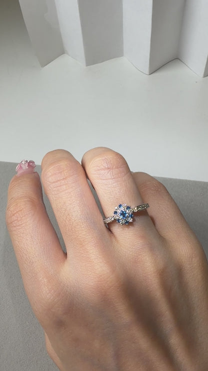 TACHIBANA｜Pt 藍色彩石鑽石戒指｜Blue Gemstone Diamond Flower Ring｜0.25ct Diamond