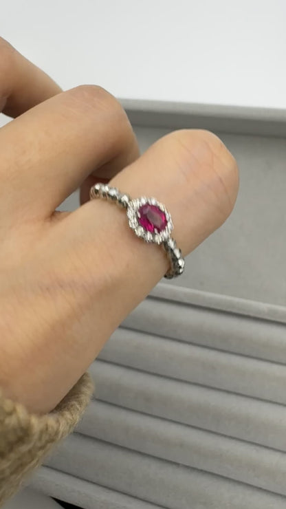 TACHIBANA｜鉑金紅寶石光環彈力珠珠戒｜Ruby Halo Bead Stretch Ring