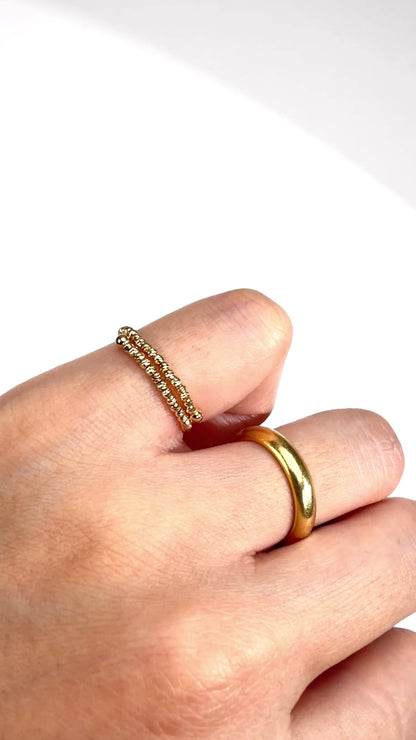 TACHIBANA｜18K 黃金雙圈珠飾記憶彈力戒指 Free Ring｜K18 Double Layer Bead Free Ring