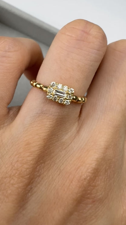 TACHIBANA｜18K 金 祖母綠切割鑽石珠圈戒指｜Baguette Diamond Beaded Ring｜0.20ct 天然鑽石