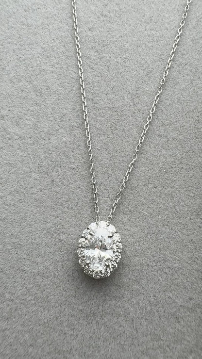 TACHIBANA｜PT950 橢圓鑽石光圈項鍊｜Oval Halo Diamond Necklace