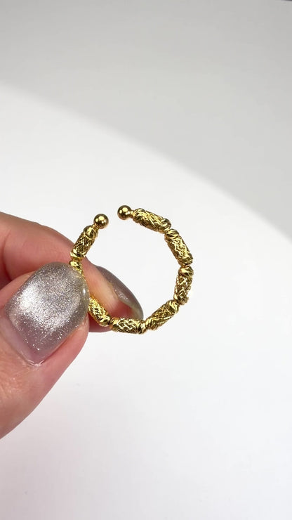 TACHIBANA｜24K 黃金切面圓柱珠 Free Ring｜K24 Barrel Bead Free Ring