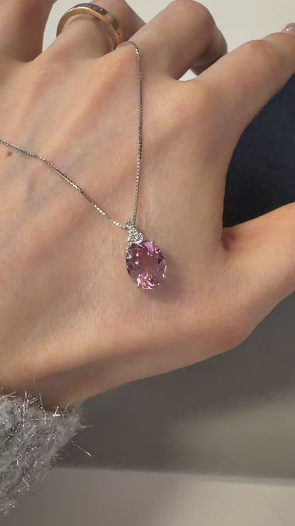 TACHIBANA｜鉑金3.36ct粉紅碧璽鑽石項鍊｜Oval Pink Tourmaline Diamond Necklace